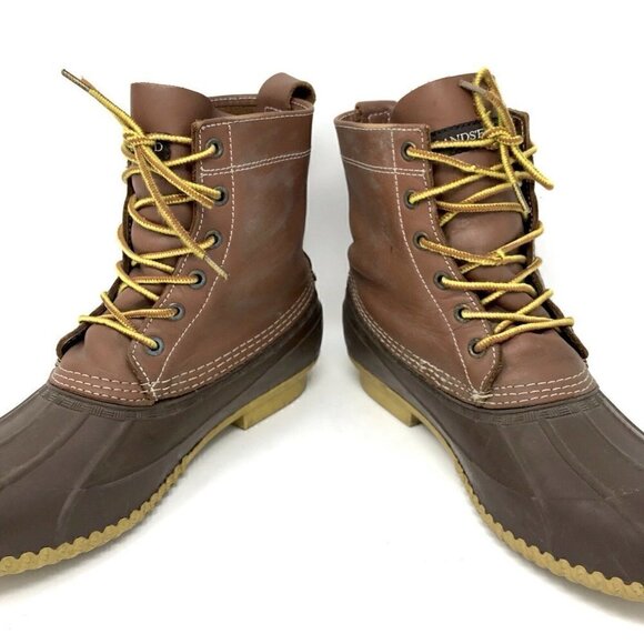 Lands End Brown Leather Rubber Rain Boots 10 - Picture 3 of 8